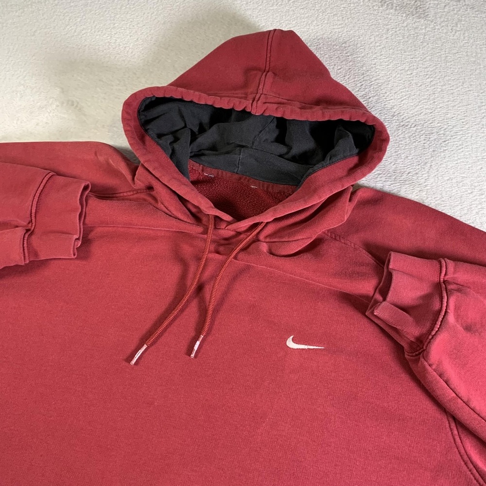 Vintage Nike Essentials Small Swoosh Hoodie Mens 2XL Maroon 90s Pullover‎ Y2K